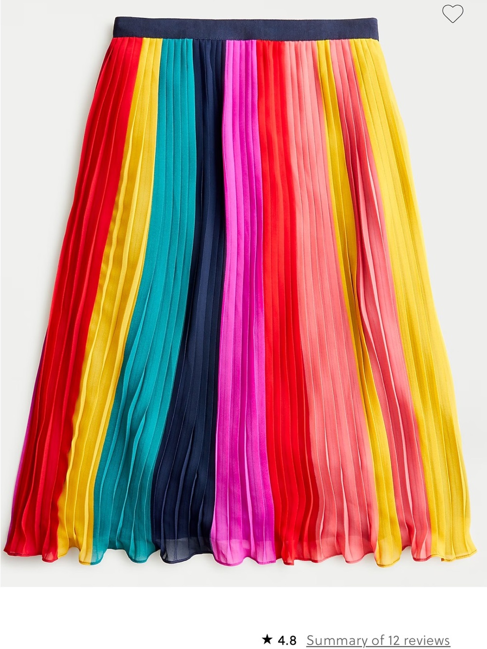 J crew Sunburst Pleated Midi Skirt in Rainbow Colorblock Sz 6